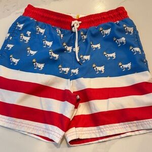 GOAT Kids Blue and Red Striped Shorts with Dog Print